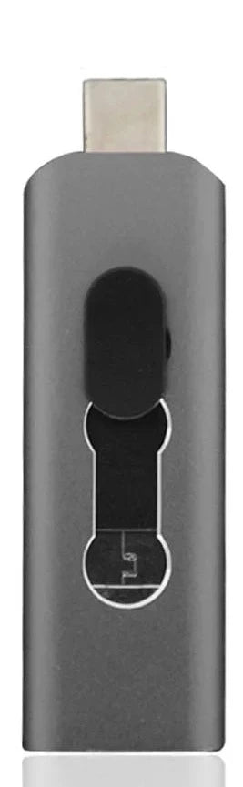 3-in-1 USB flash drive – 256GB storage, verified for USB 2.0, Type-C, and Micro USB devices.