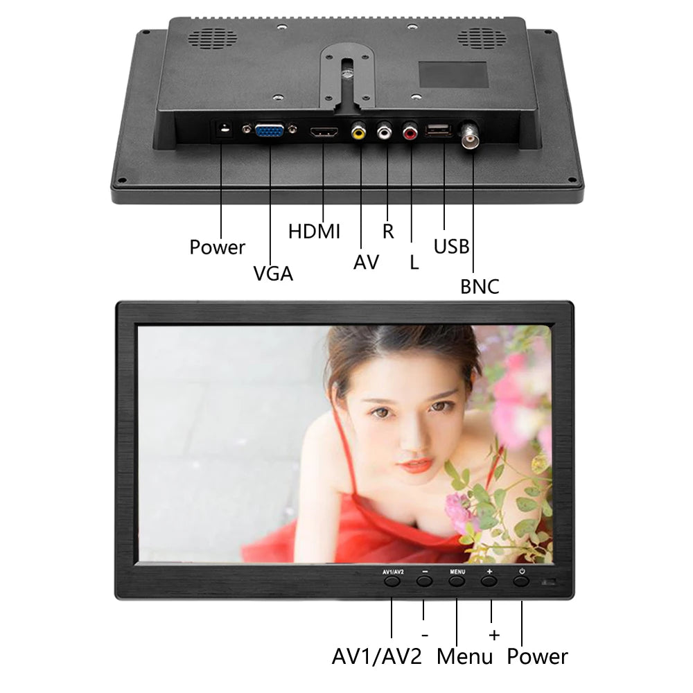 Podofo 10.1" LCD HD Monitor & Computer Display Color Screen 2Channel Video Input Security Monitor With BNC / AVI / VGA / HDMI