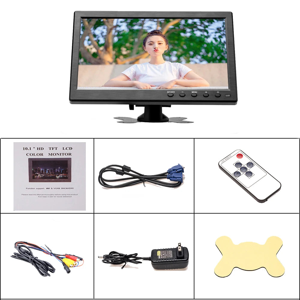 Podofo 10.1" LCD HD Monitor & Computer Display Color Screen 2Channel Video Input Security Monitor With BNC / AVI / VGA / HDMI