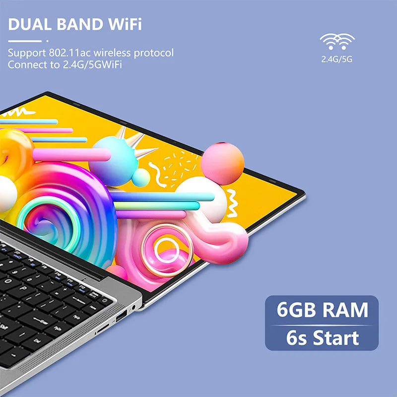 “Laptop with 6GB RAM and dual-band WiFi – supports 802.11ac 2.4G/5G networks, fast 6s startup from The Elektronic Store.”